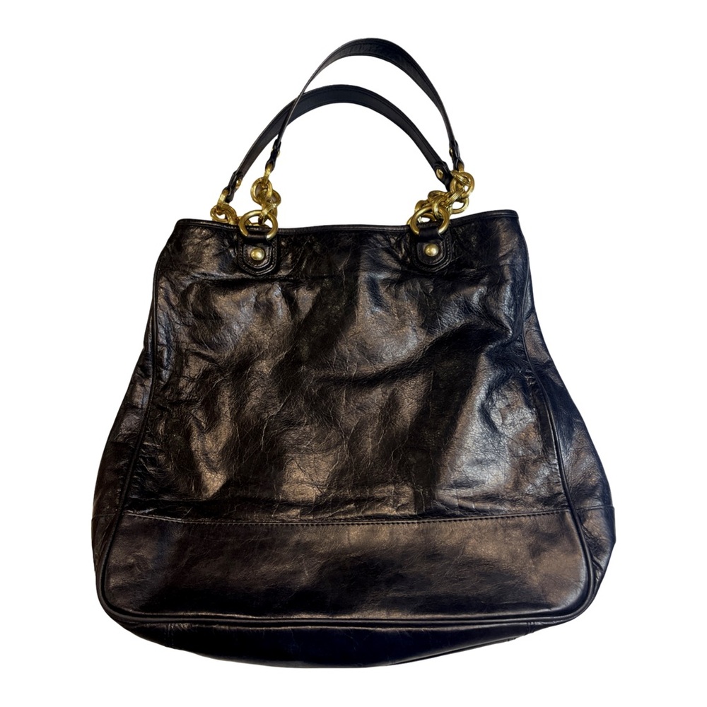 Coach Poppy Push Lock Black Leather Tote/ Shoulder Bag with Coach Dust Bag - Picture 2 of 10